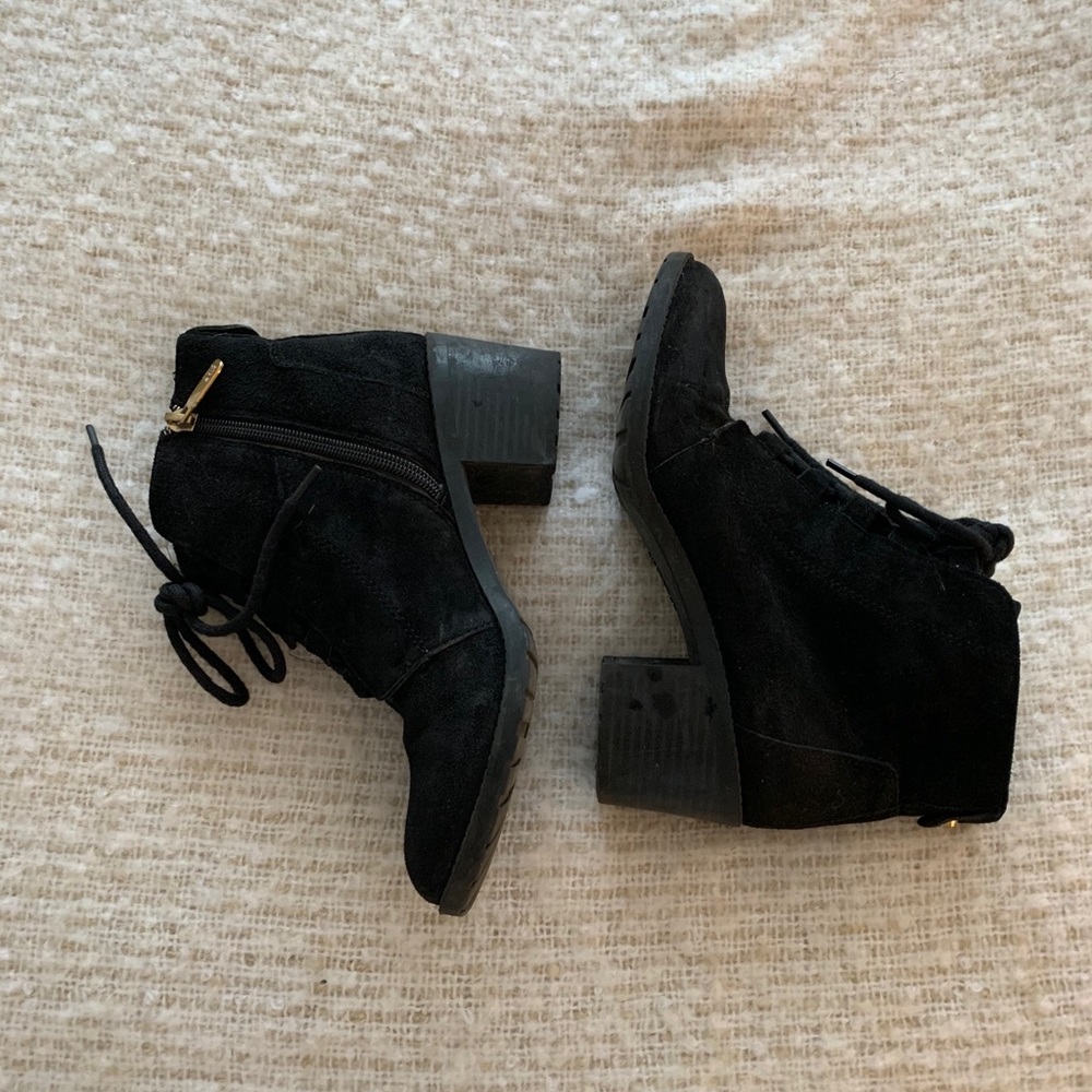Anne klein black suede ankle boots